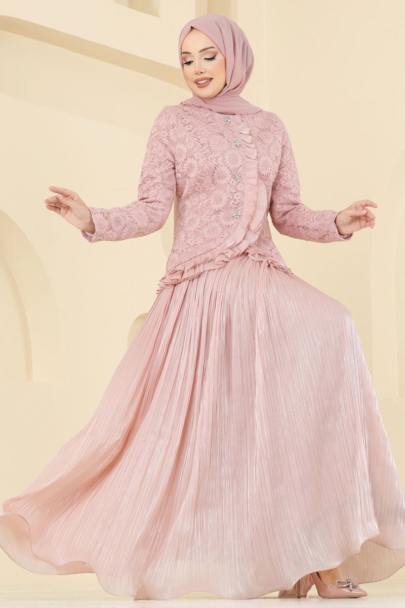 Duster Set with Lace Detail - Powder Pink