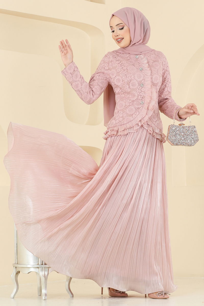 Duster Set with Lace Detail - Powder Pink