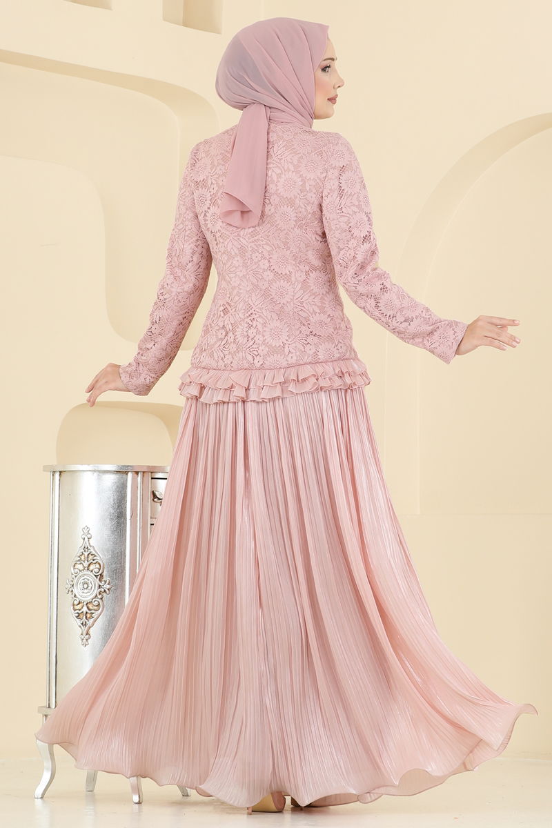 Duster Set with Lace Detail - Powder Pink