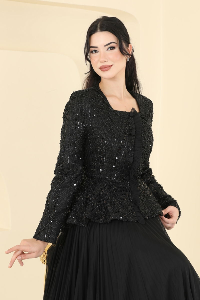 Abaya Black Modest Pleated Long Sleeve Islamic Dress