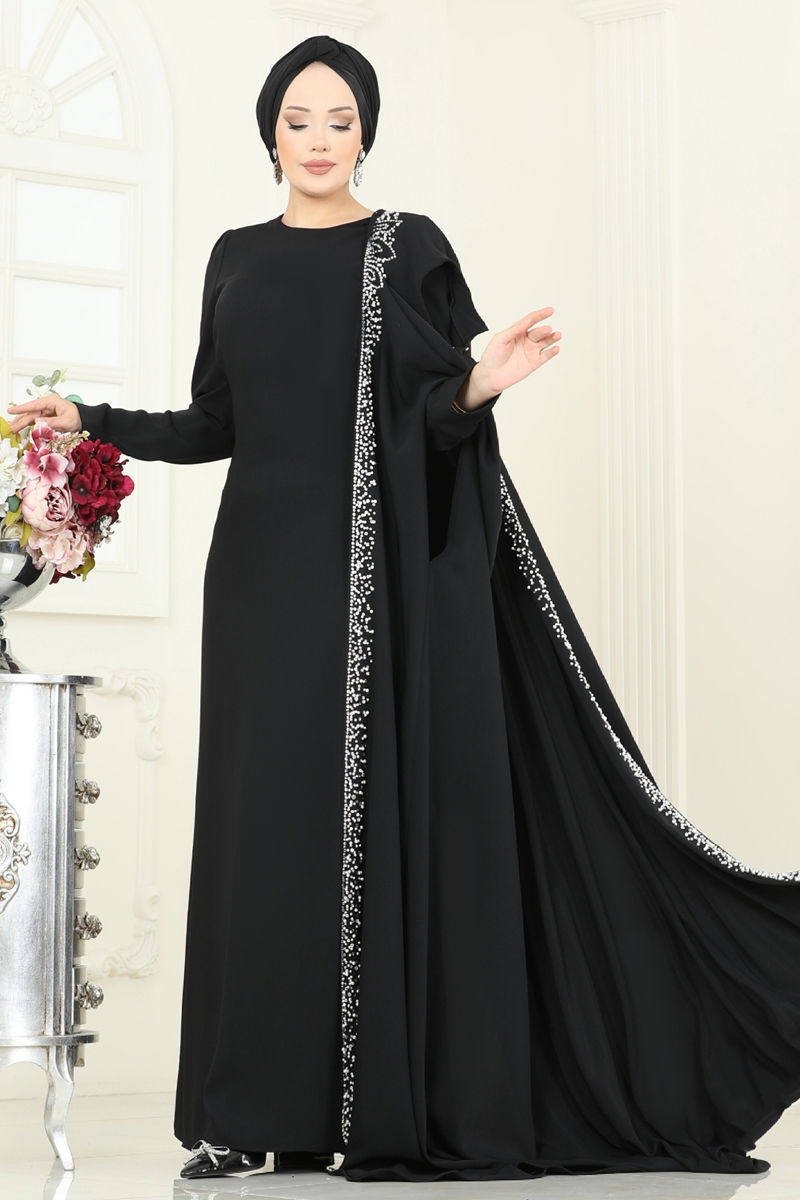 Abaya Black Ruffled Taffeta Modest Long Dress
