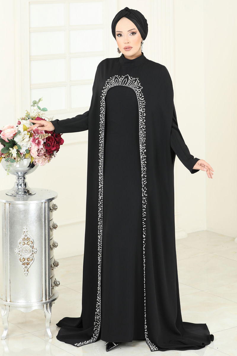 Abaya Black Ruffled Taffeta Modest Long Dress