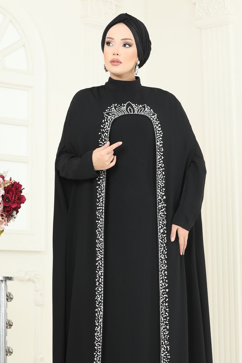 Abaya Black Ruffled Taffeta Modest Long Dress