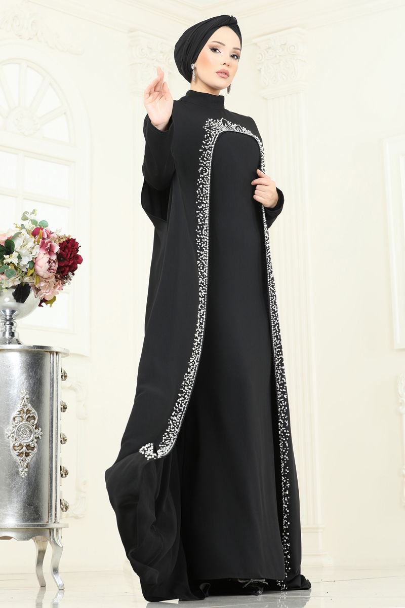 Abaya Black Ruffled Taffeta Modest Long Dress