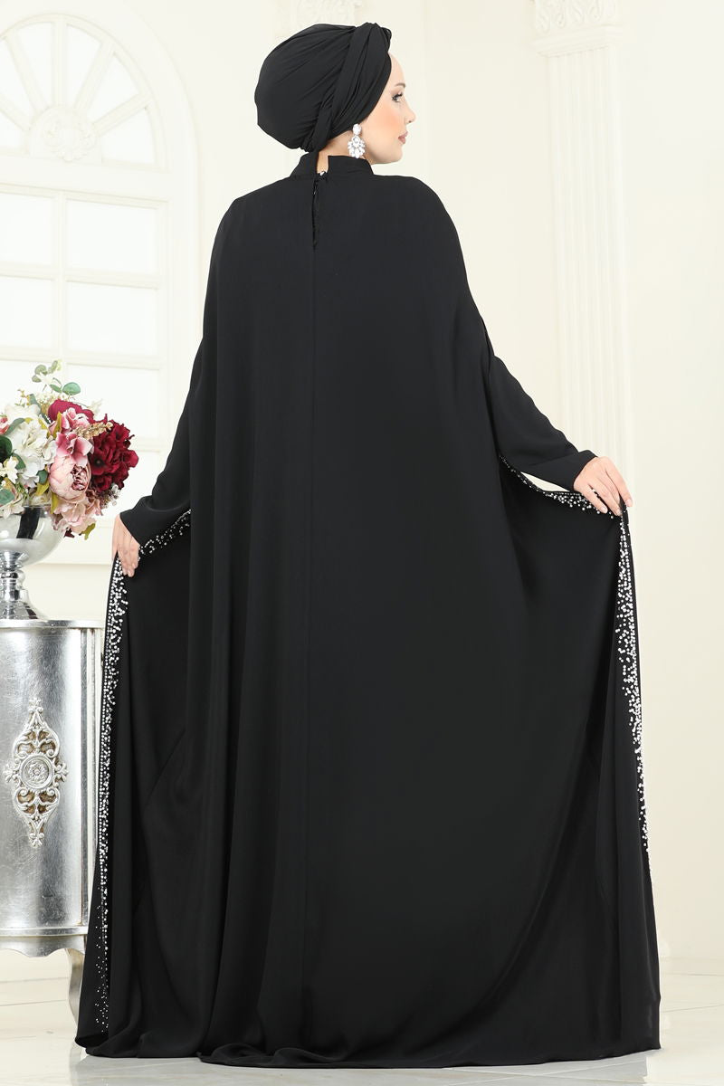 Abaya Black Ruffled Taffeta Modest Long Dress