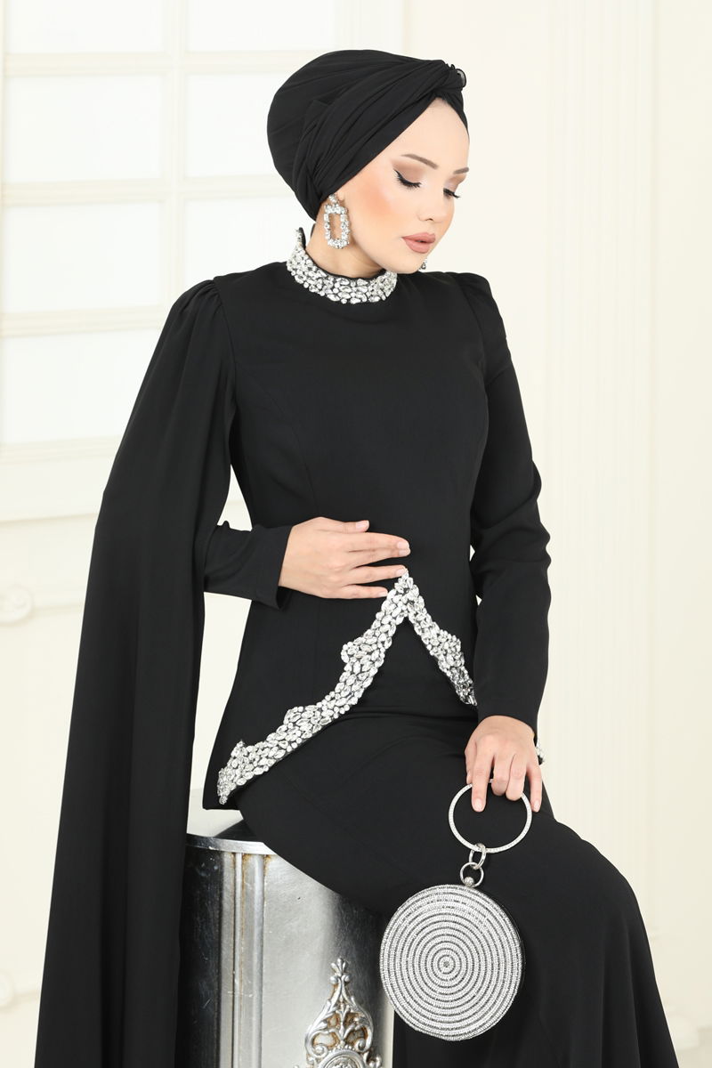 Abaya Black Long Sleeve Modest Dress - Knit Fabric