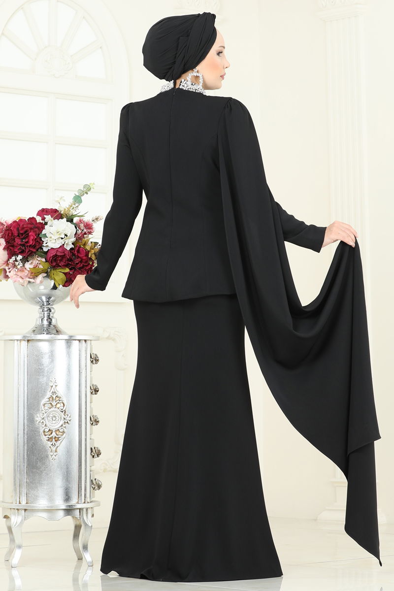 Abaya Black Long Sleeve Modest Dress - Knit Fabric