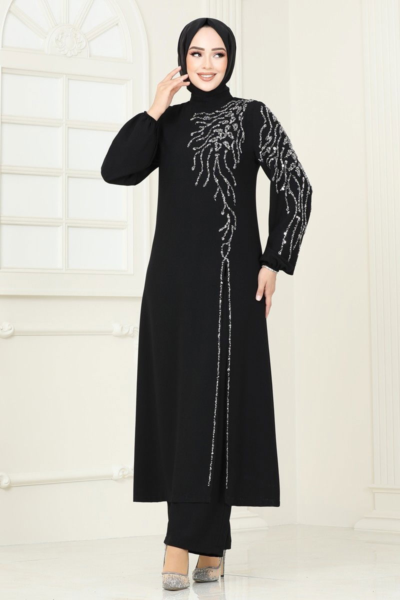 Abaya Black Crinkled Modest Dress with Belt