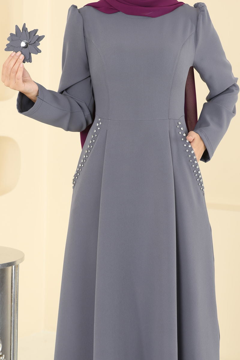 Abaya Anthracite Gathered Maxi Dress - Modest Fashion