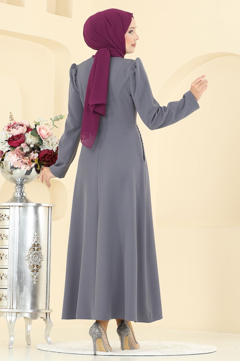 Abaya Anthracite Gathered Maxi Dress - Modest Fashion