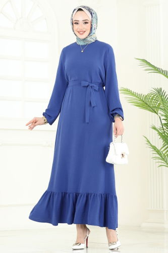 Dress Belted Pleated - Light Damson