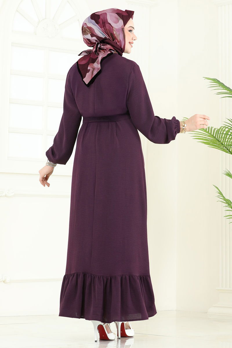 Dress Belted Pleated - Light Damson
