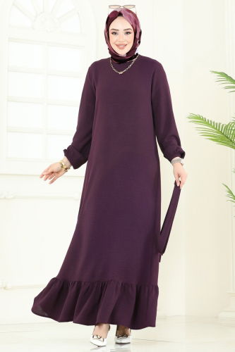 Dress Belted Pleated - Light Damson