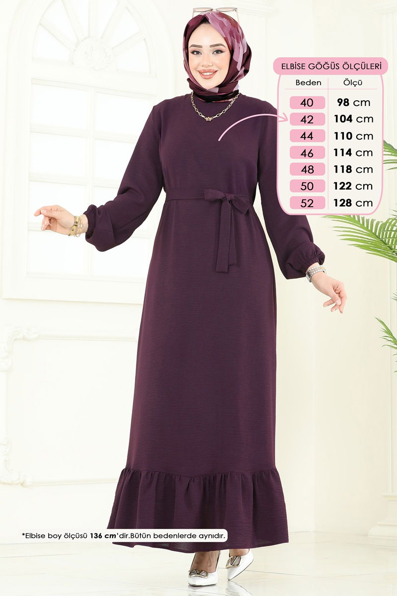 Dress Belted Pleated - Light Damson