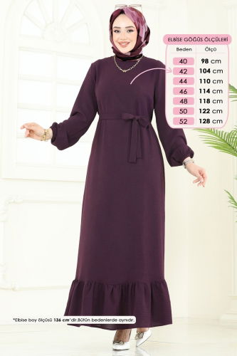 Dress Belted Pleated - Light Damson