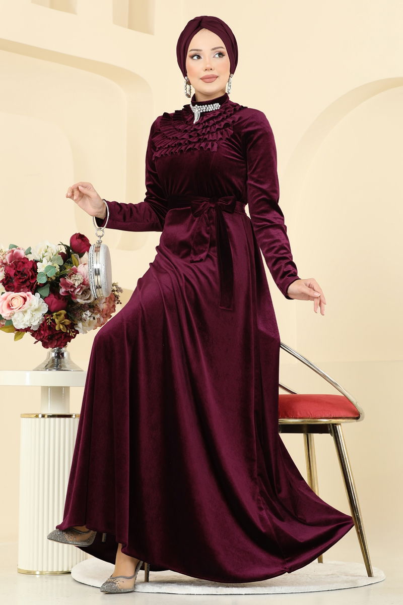 Burgundy Evening Dress 2048MEY846 Modest Wear