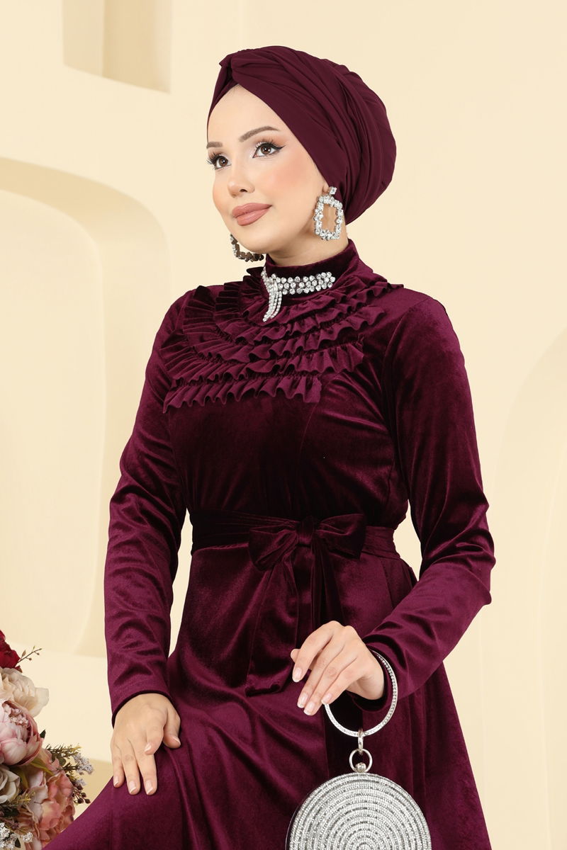 Burgundy Evening Dress 2048MEY846 Modest Wear
