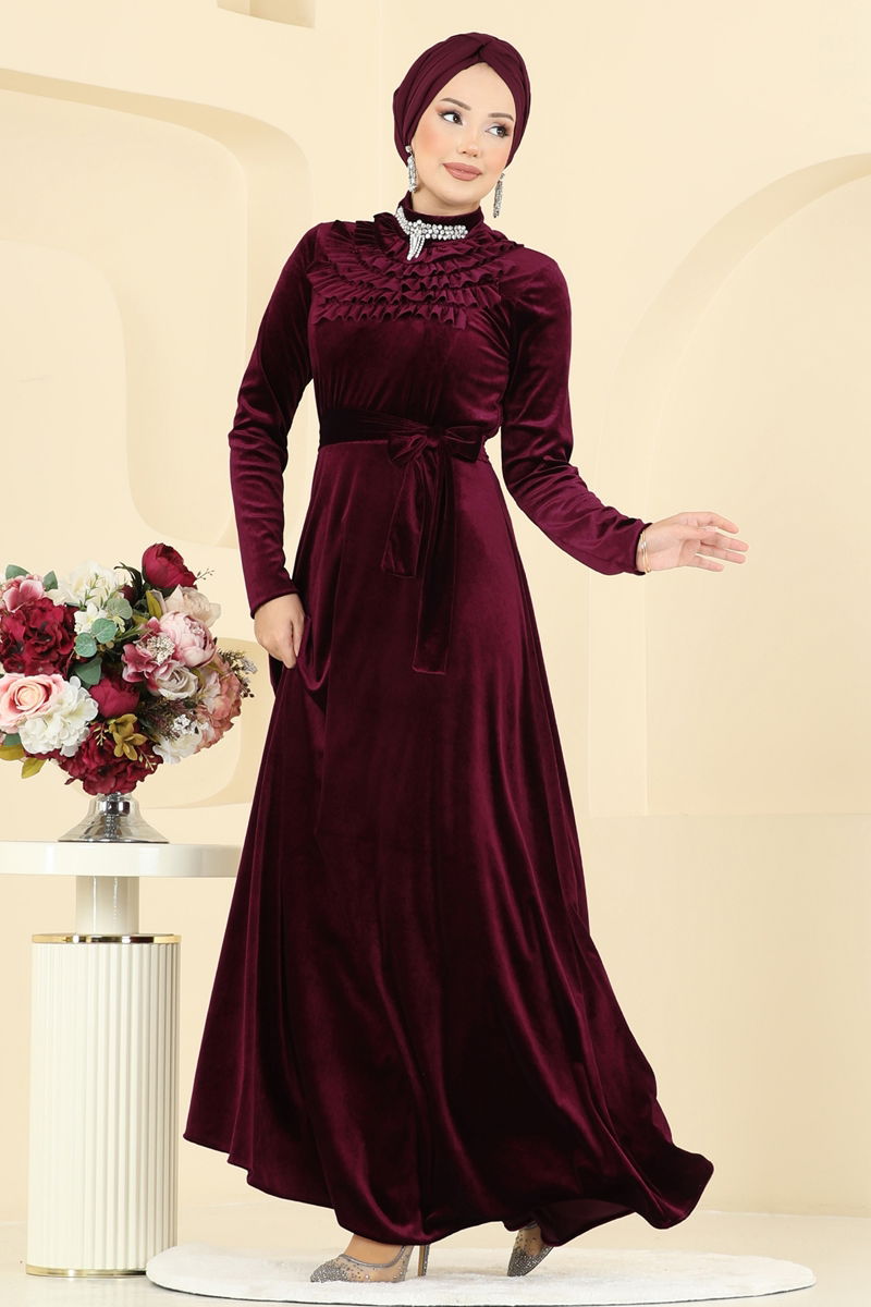 Burgundy Evening Dress 2048MEY846 Modest Wear