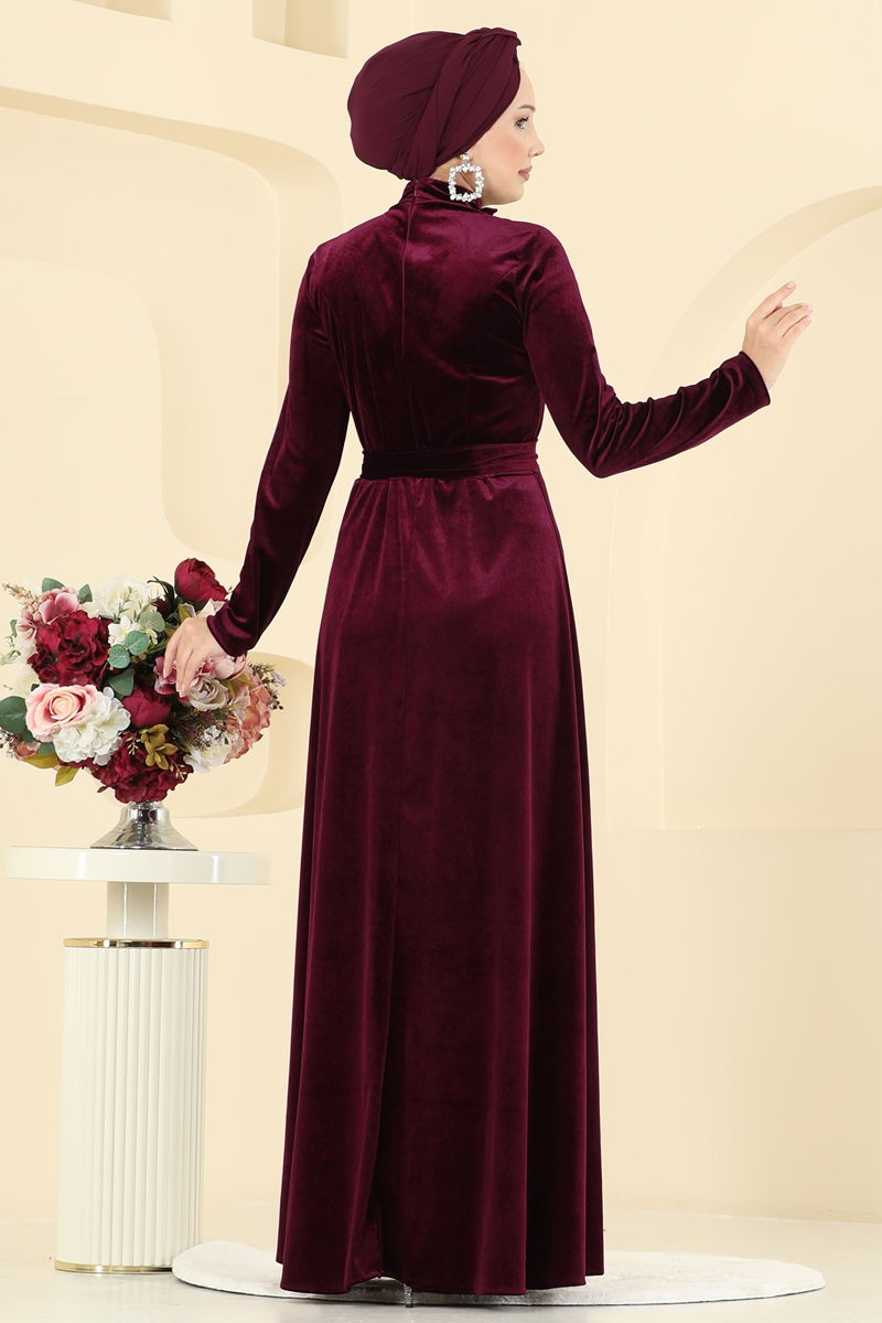 Burgundy Evening Dress 2048MEY846 Modest Wear