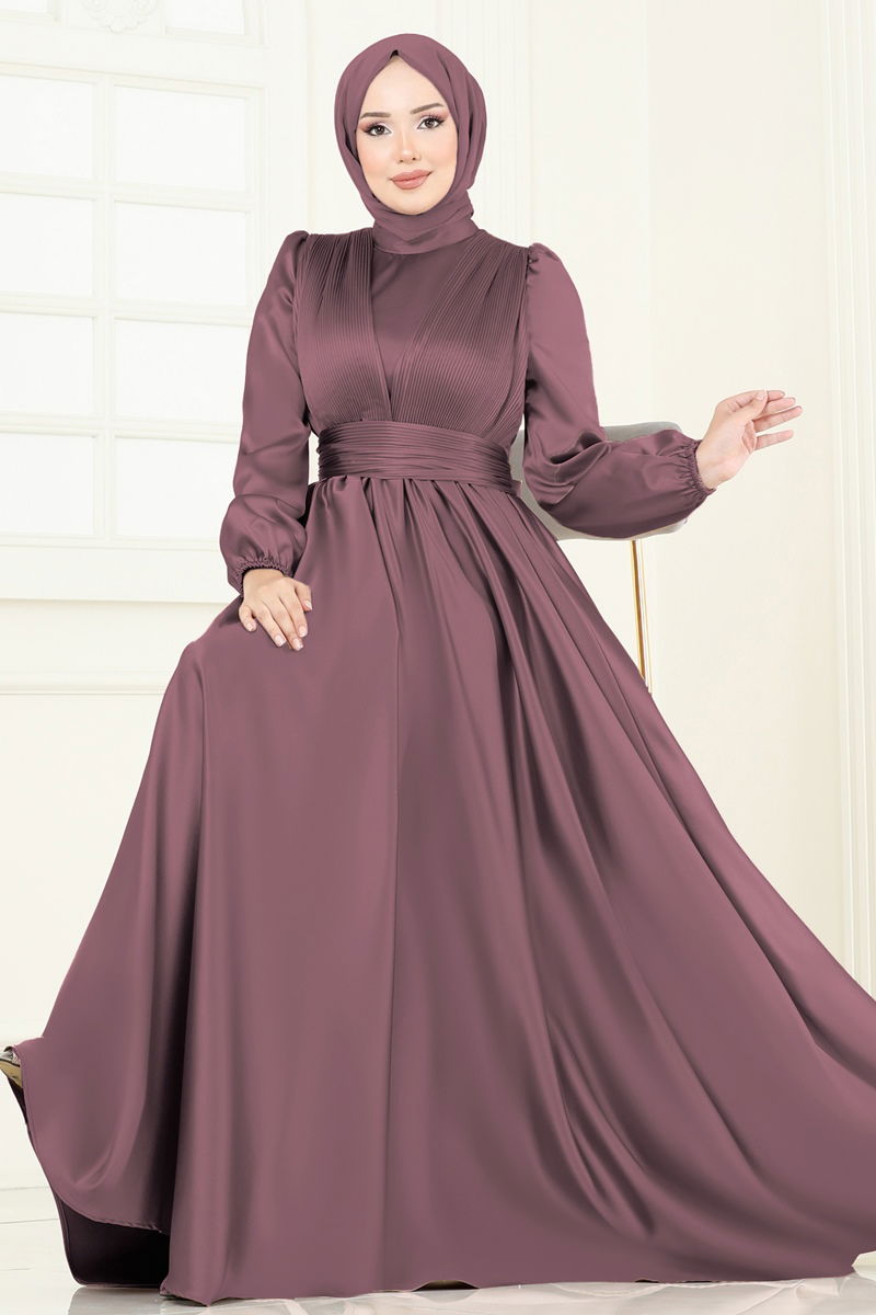 Evening Dress - Dark Rose Modest Abaya Style Gown