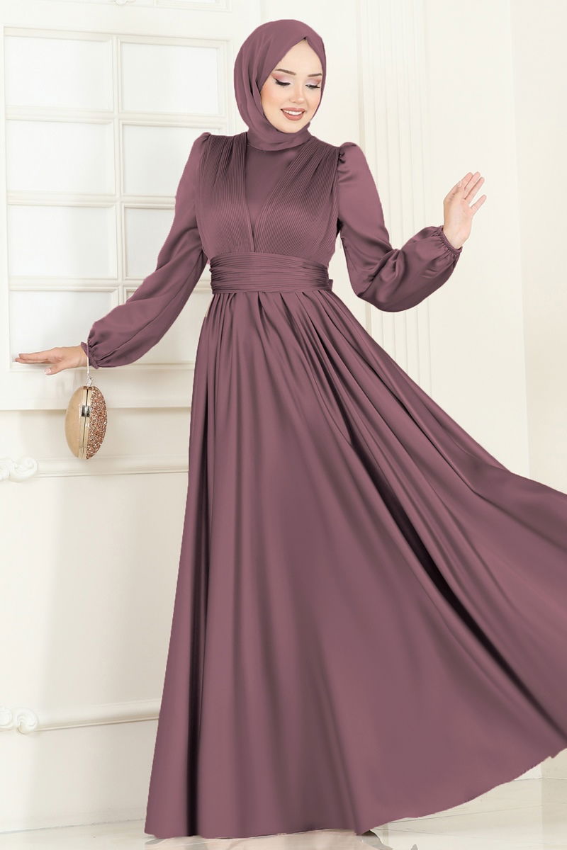 Evening Dress - Dark Rose Modest Abaya Style Gown
