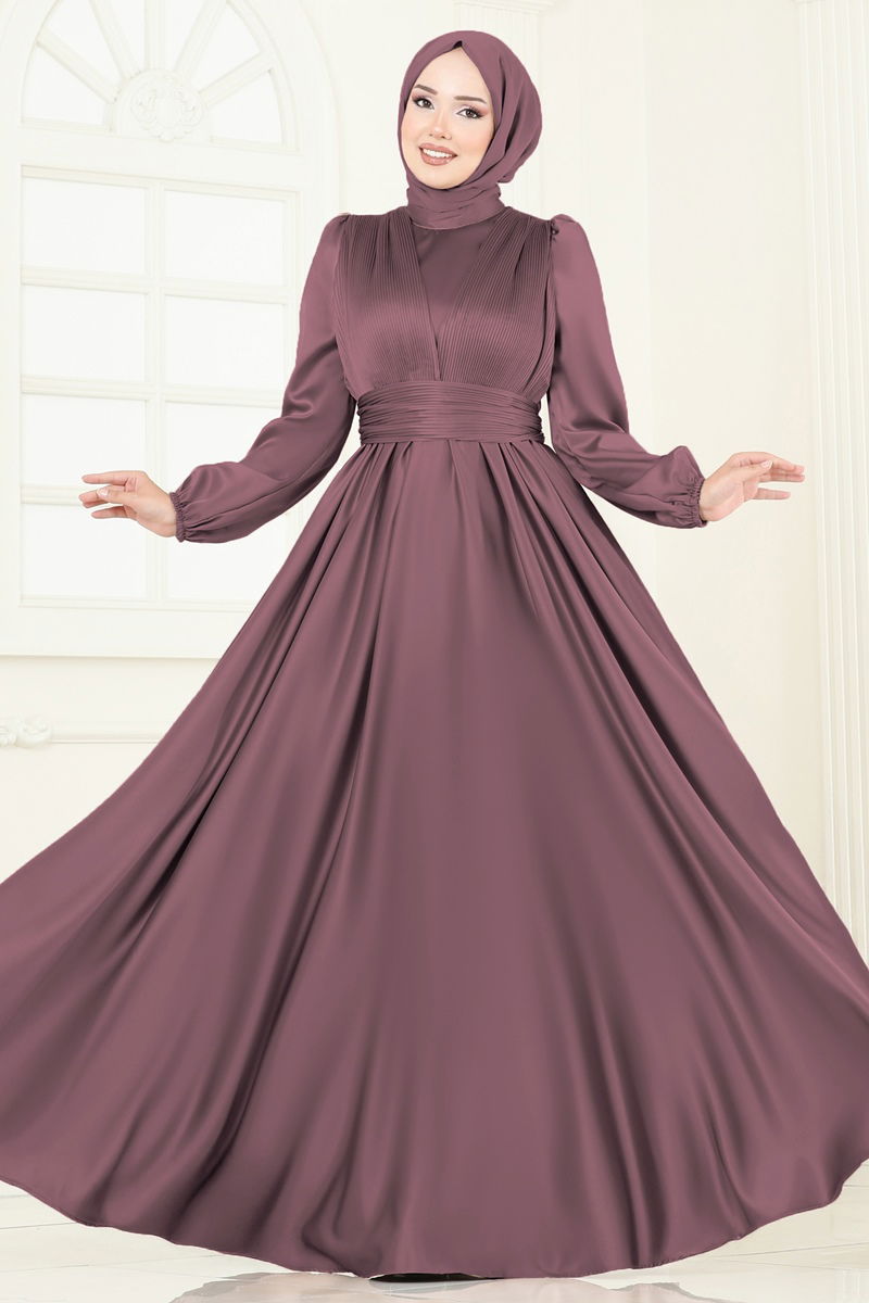 Evening Dress - Dark Rose Modest Abaya Style Gown