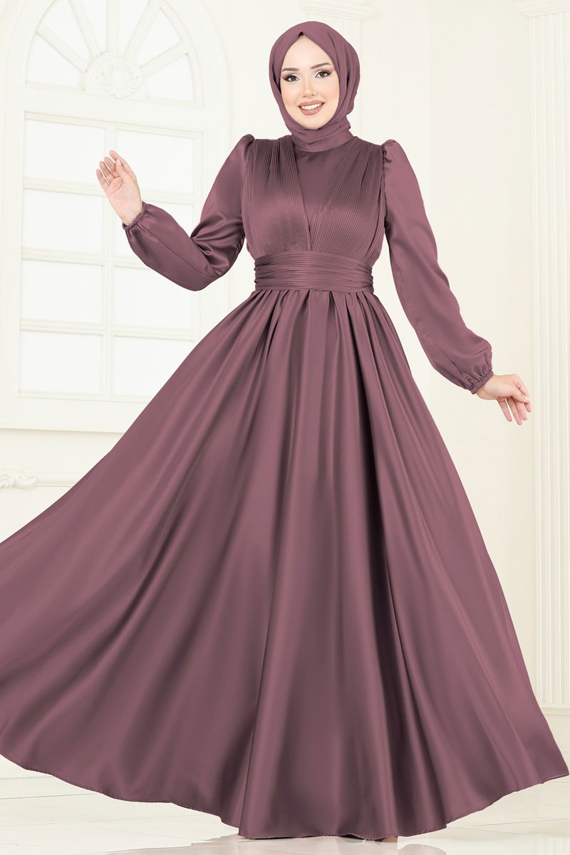 Evening Dress - Dark Rose Modest Abaya Style Gown