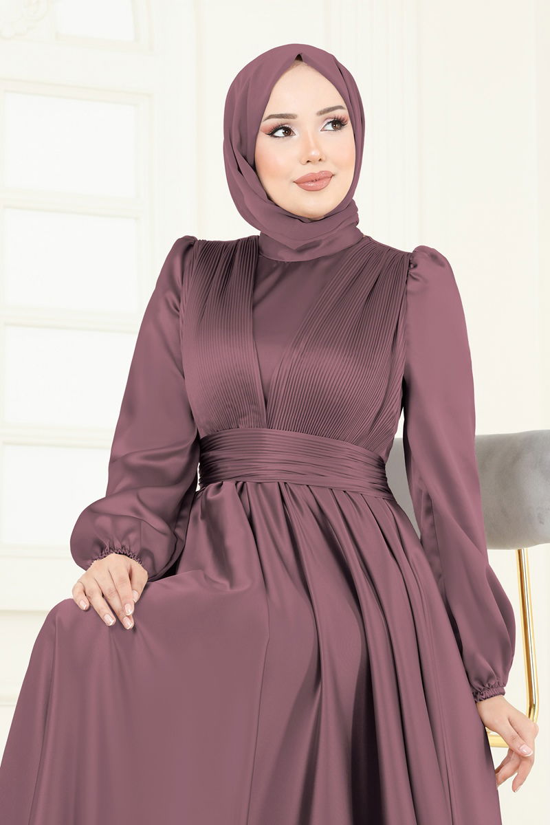 Evening Dress - Dark Rose Modest Abaya Style Gown