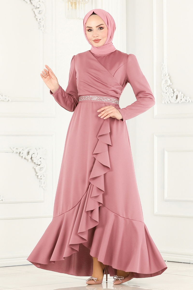 Evening Dress 2497ASM Dark Rose Modest Tulle Fabric