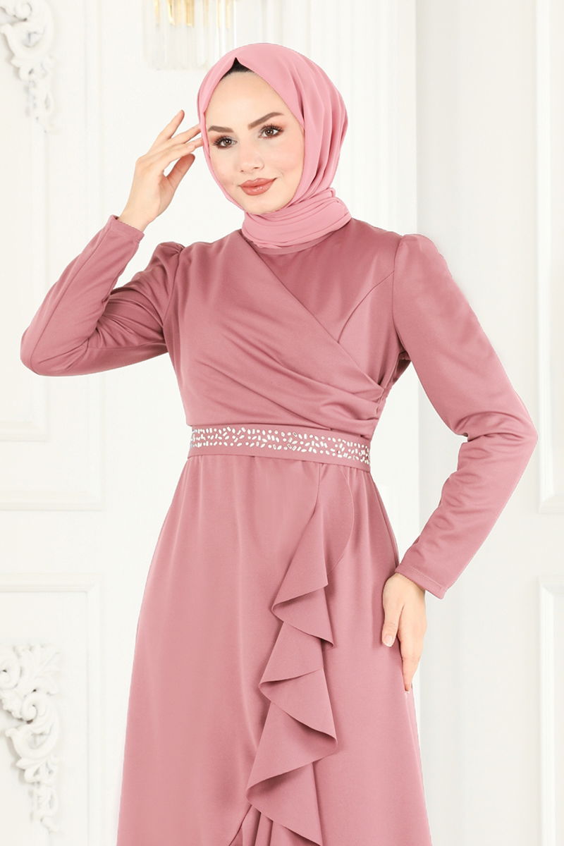 Evening Dress 2497ASM Dark Rose Modest Tulle Fabric