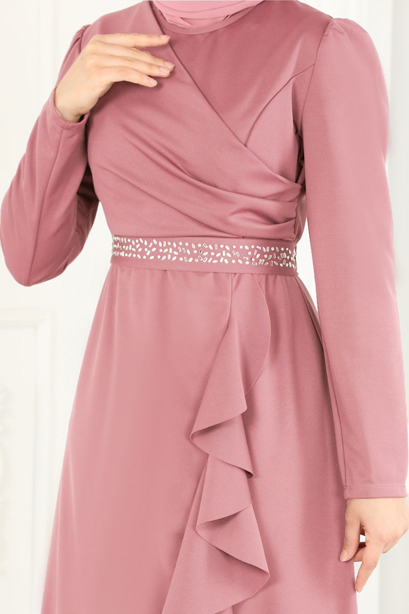 Evening Dress 2497ASM Dark Rose Modest Tulle Fabric