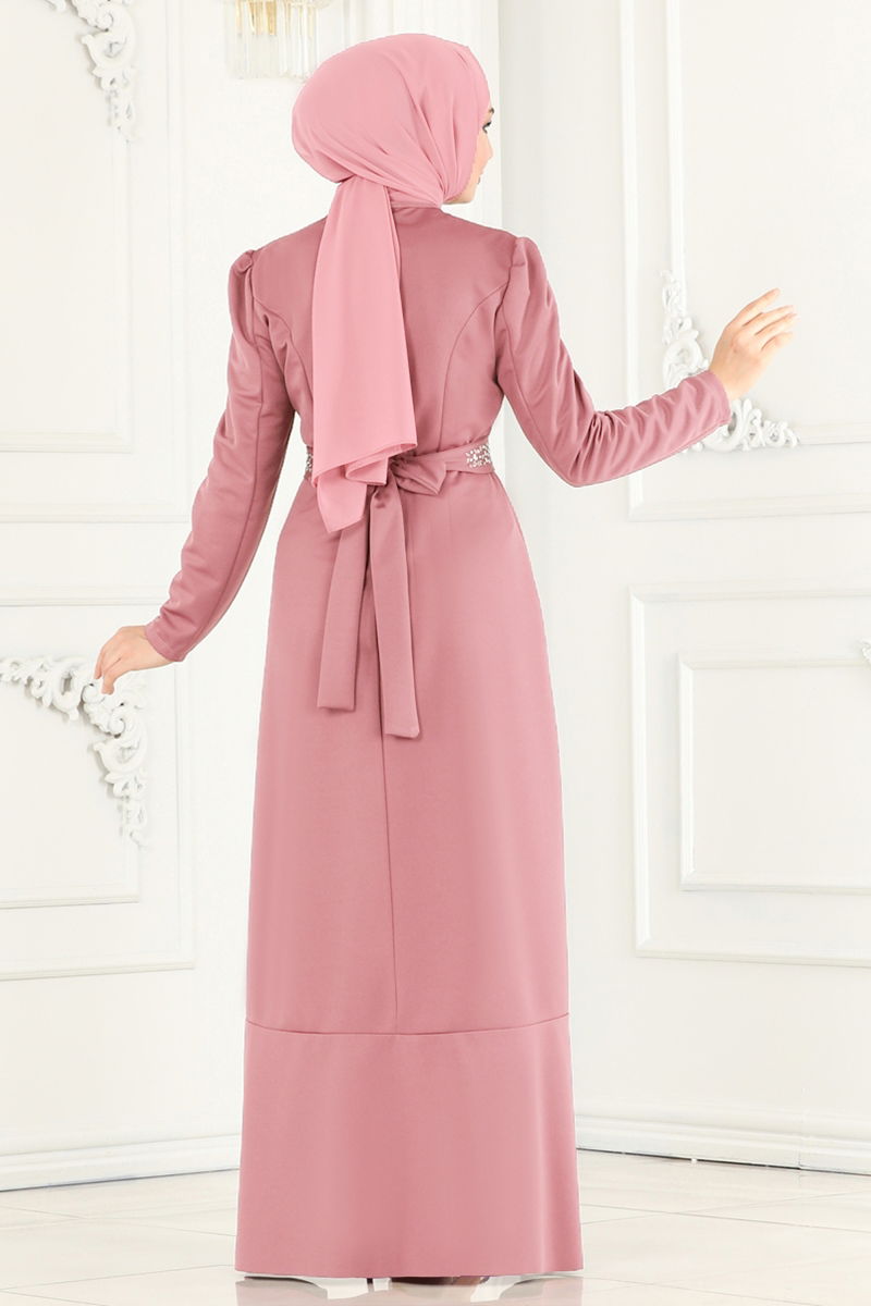 Evening Dress 2497ASM Dark Rose Modest Tulle Fabric