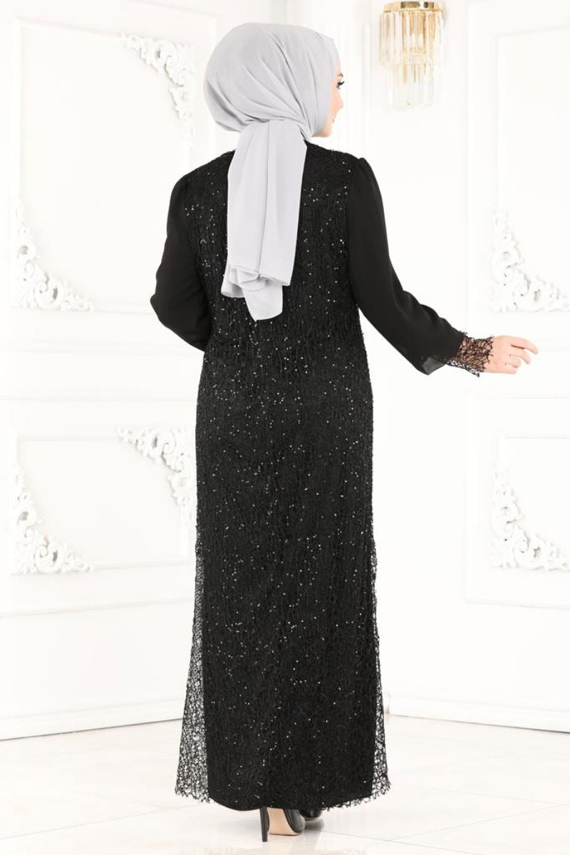 Evening Dress Black Flared Modest Taffeta Gown