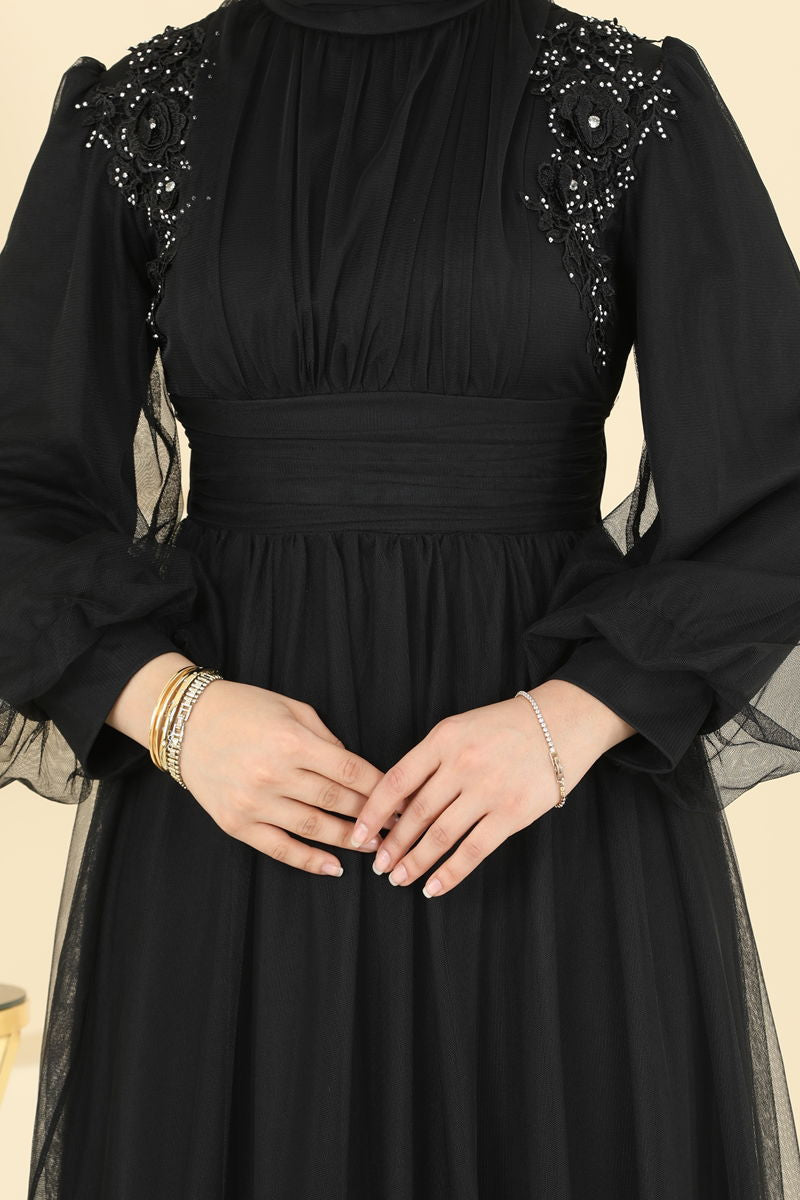 Evening Dress Black Pleated Modest Islamic Fashion 2820ELC1143