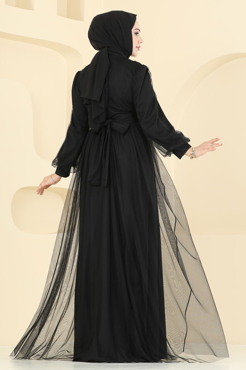 Evening Dress Black Pleated Modest Islamic Fashion 2820ELC1143
