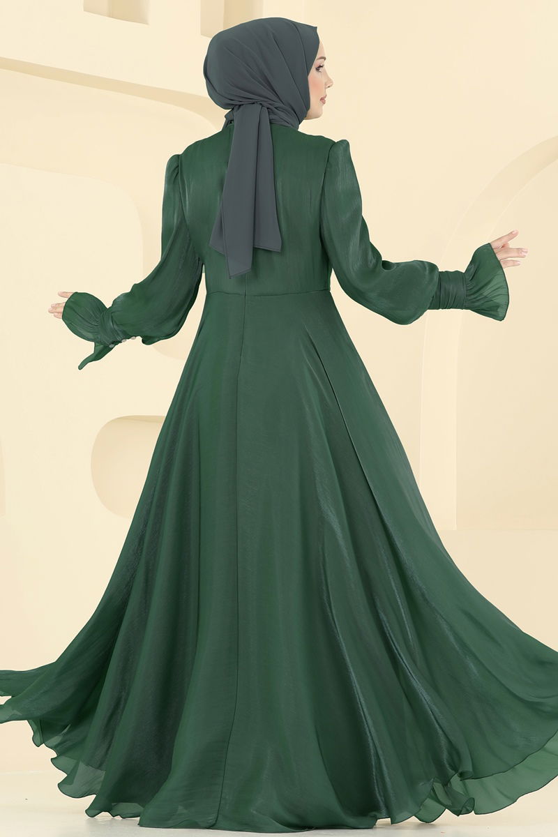 Emerald Evening Dress - Belted Modest Wear