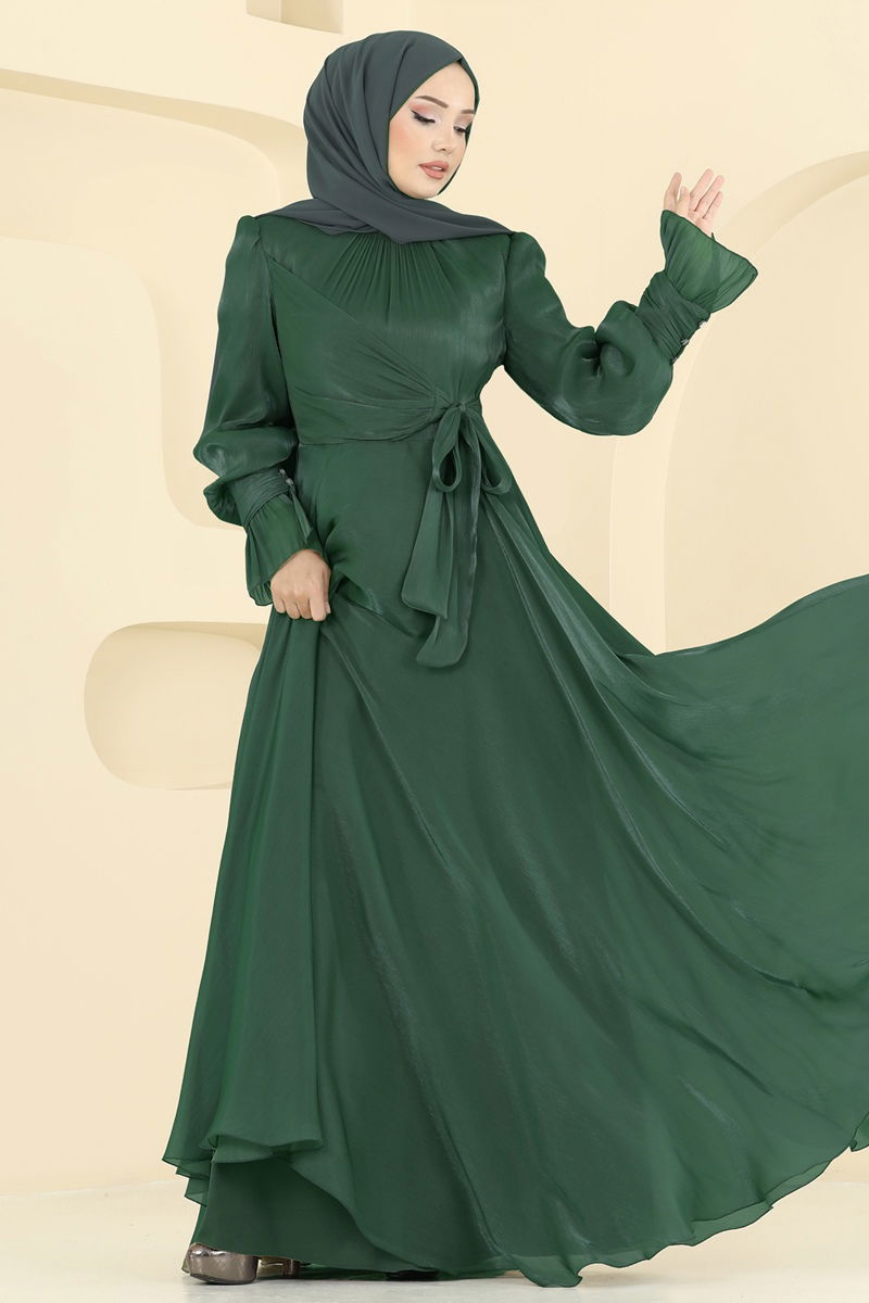 Emerald Evening Dress - Belted Modest Wear
