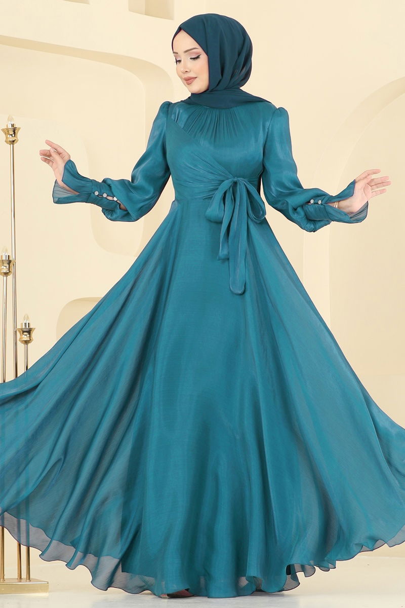 Evening Dress 2826ELC1143 Petroleum Modest Hijab Fashion