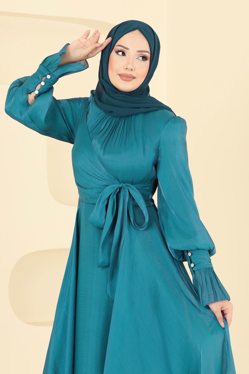 Evening Dress 2826ELC1143 Petroleum Modest Hijab Fashion