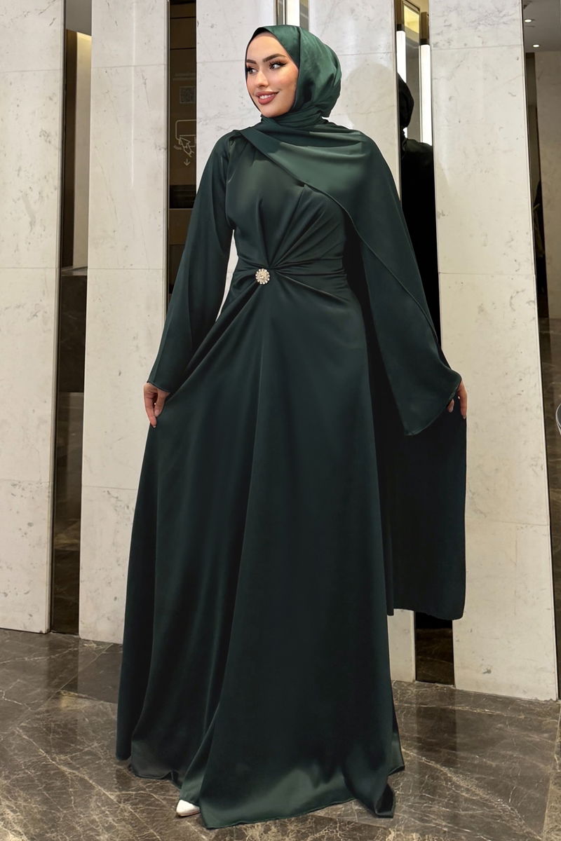 Emerald Evening Dress - Modest Chiffon Abaya Style