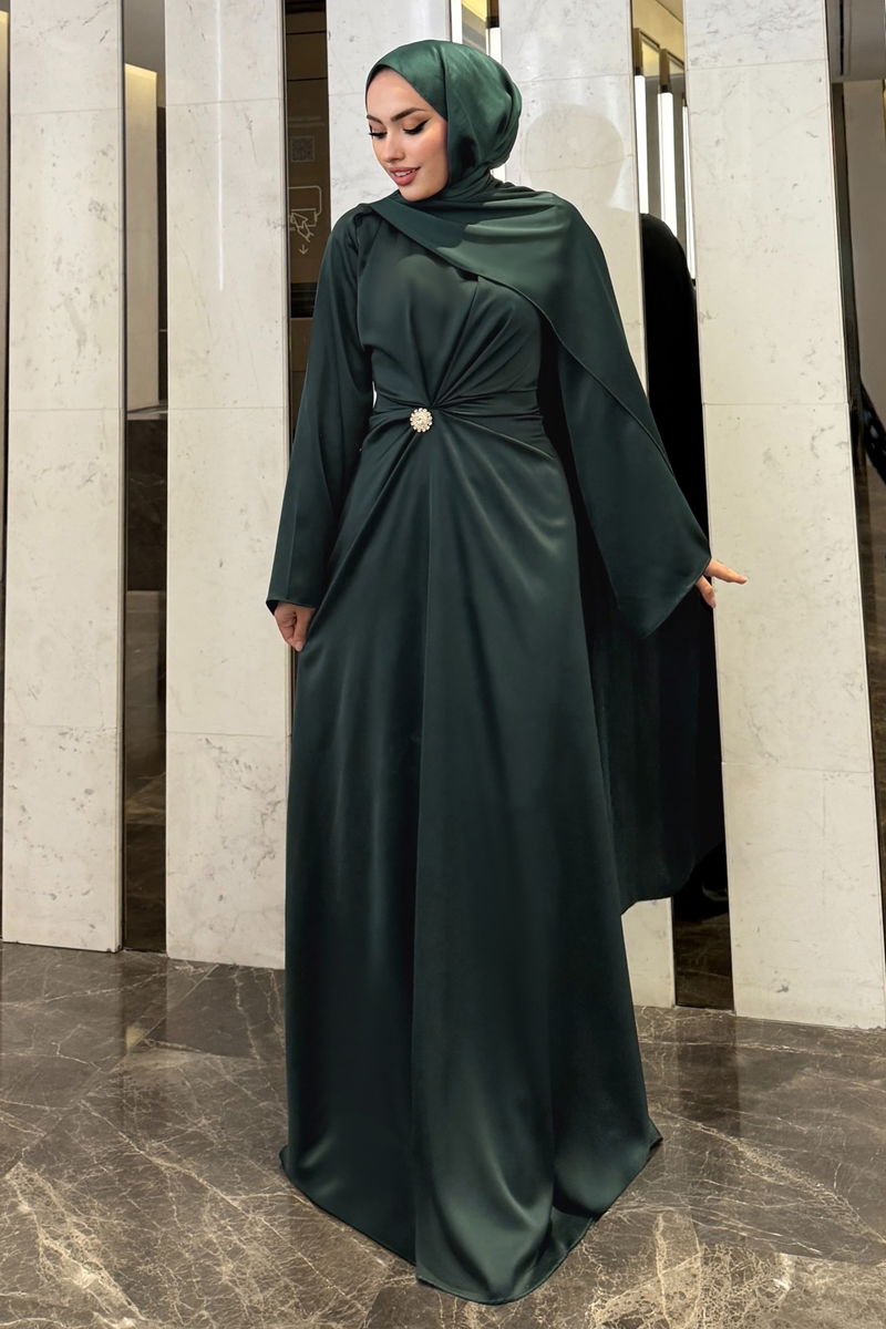 Emerald Evening Dress - Modest Chiffon Abaya Style