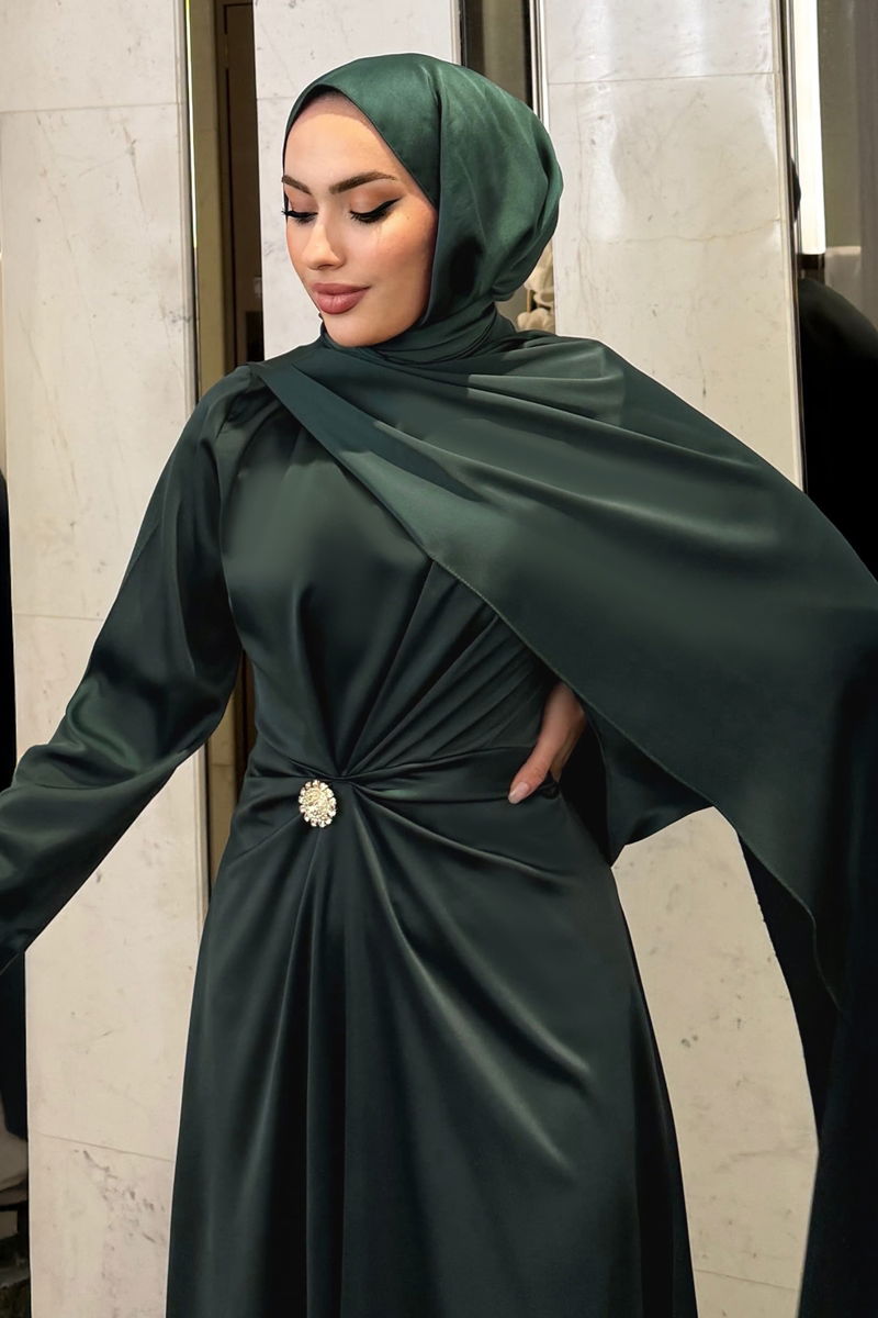 Emerald Evening Dress - Modest Chiffon Abaya Style