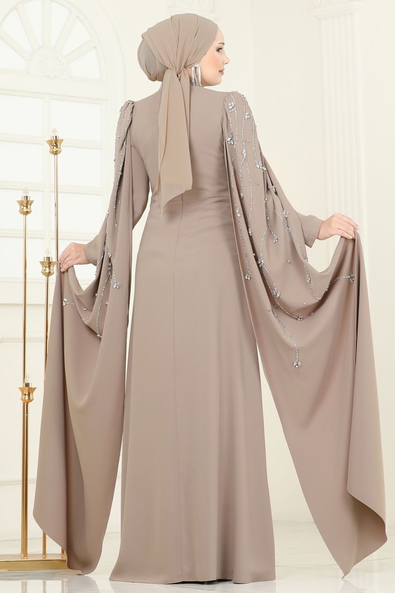 Evening Dress Brown Belted Modest Fashion Taffeta