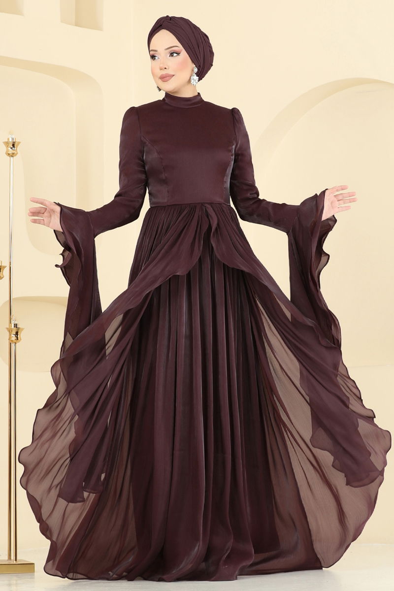 Evening Dress Beaded Cape - Brown