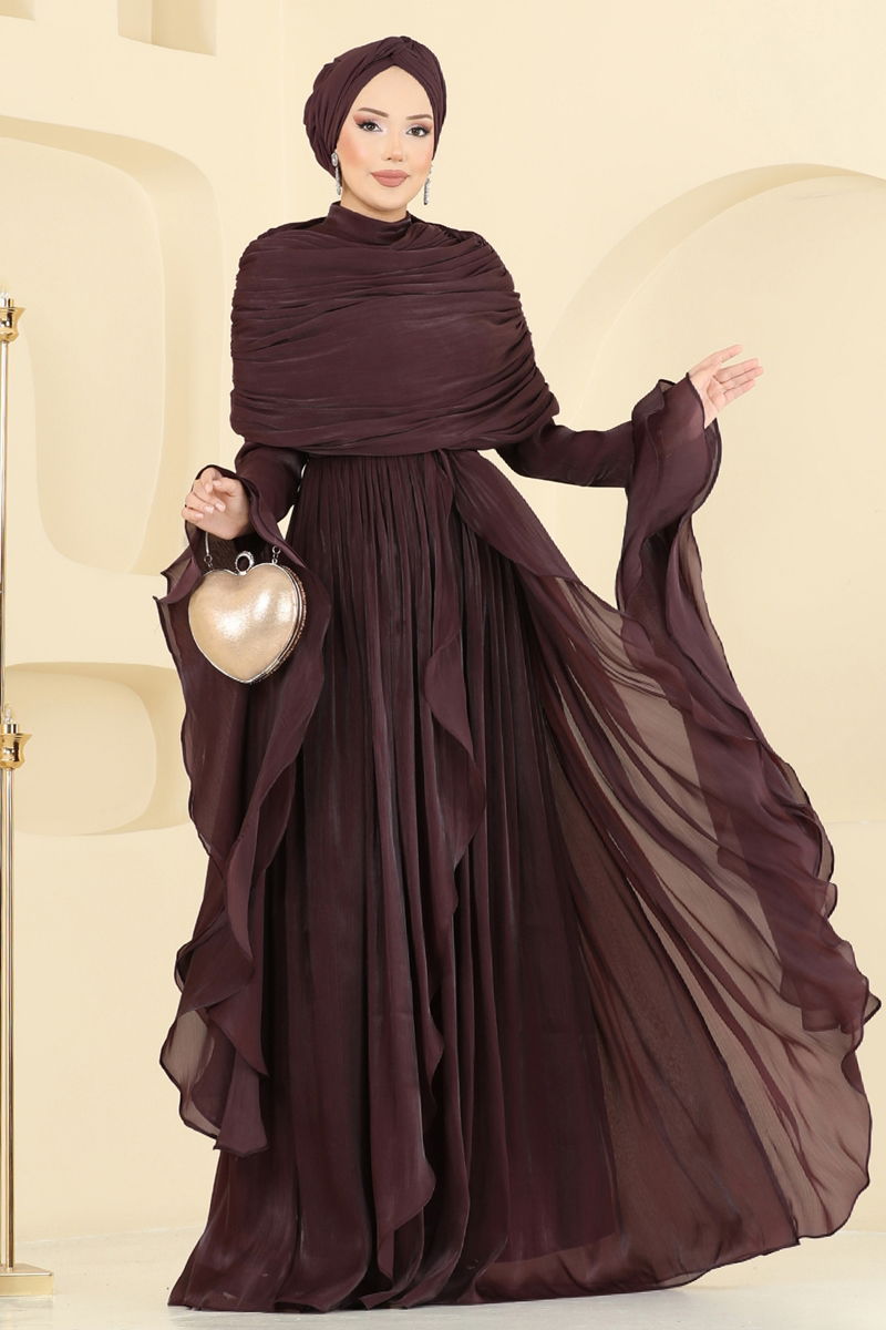 Evening Dress Beaded Cape - Brown