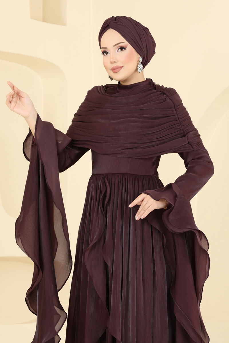 Evening Dress Beaded Cape - Brown