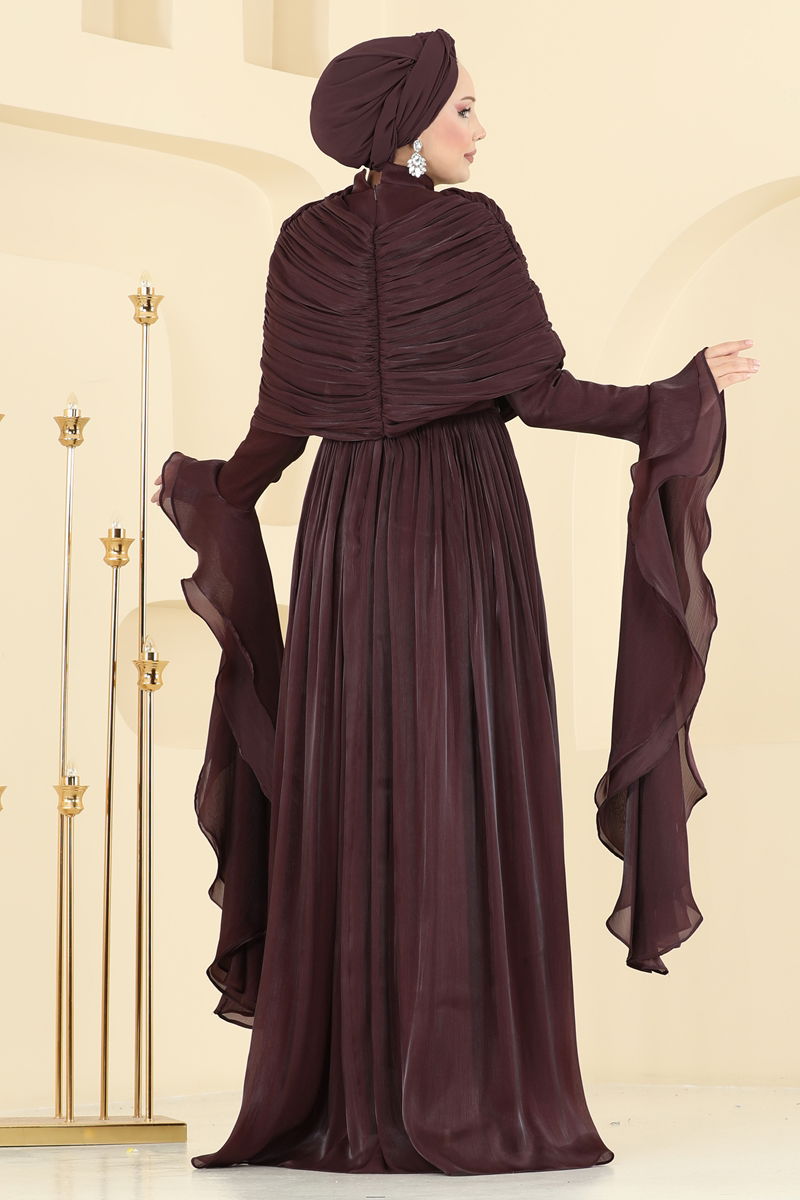 Evening Dress Beaded Cape - Brown