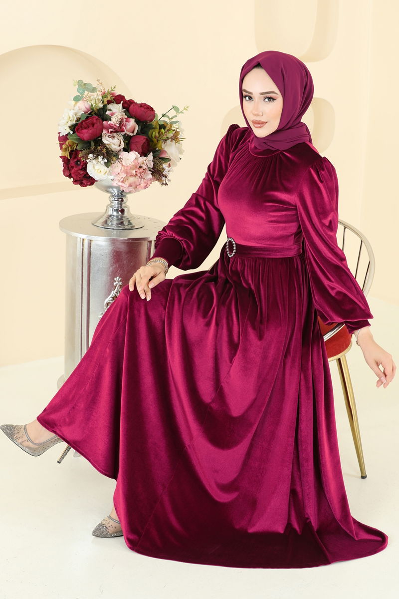 Abaya Burgundy Elegant Modest Evening Dress