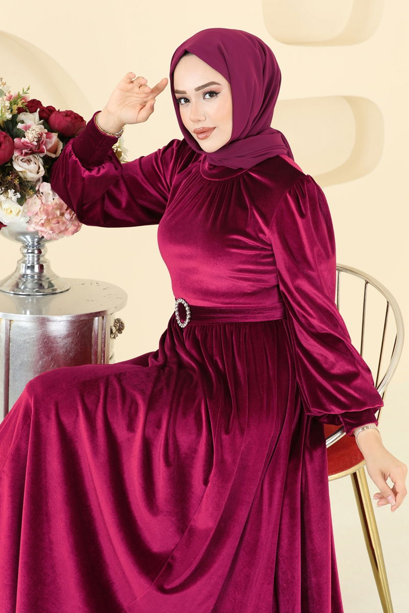 Abaya Burgundy Elegant Modest Evening Dress