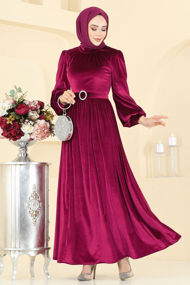 Abaya Burgundy Elegant Modest Evening Dress